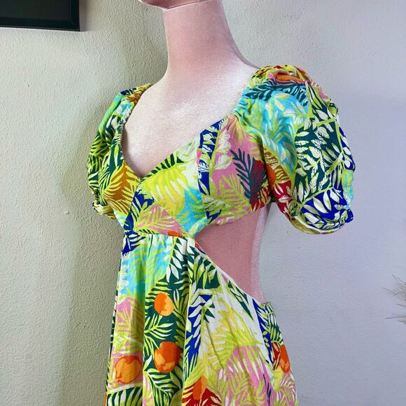 STAUD Dress Coliseum Tropical Printed Linen Cut Out Maxi Dress Multi Size 6 - Picture 4 of 13